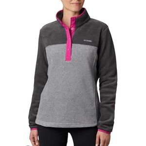 Columbia Benton Springs 1/2  Snap Fleece Jacket Womens M Gray Pink Pullover Grey